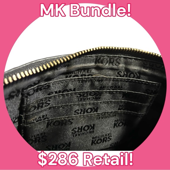 BUNDLE! Michael Kors Black Leather Full Zip Continental Wallet and Small Purse - Picture 7 of 16